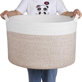 img 4 attached to Zilink Extra Large Blanket Basket for Living Room - 21.7" x 13.8" Decorative Woven Storage Basket with Handles - Perfect for Blankets, Toys, and Laundry Organization