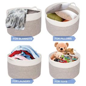 img 3 attached to Zilink Extra Large Blanket Basket for Living Room - 21.7" x 13.8" Decorative Woven Storage Basket with Handles - Perfect for Blankets, Toys, and Laundry Organization