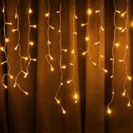 🌞 waterproof led solar icicle string lights, 36ft/11m with 264 warm white leds - extendable curtain fairy string lights for bedroom patio yard garden wedding party - plug in christmas lights logo