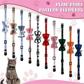 img 2 attached to 🔔 Weewooday 10 Piece Breakaway Cat Collar Set: Christmas Kitten Collar with Bow Tie, Bell, and Adjustable Kitty Safety Collars featuring Cute Plaid Patterns