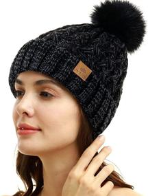 img 3 attached to PAGE ONE Women's Winter Ribbed Beanie Crossed Cap - Chunky Cable Knit Pompom Soft Warm Hat