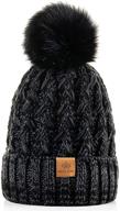 page one women's winter ribbed beanie crossed cap - chunky cable knit pompom soft warm hat logo