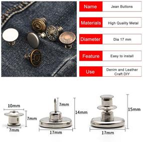 img 2 attached to Silver Button Pins for Jeans – 6 Sets of 17mm Replacement Instant Pants Buttons for Waist Adjustment, No Sew Needed – Reusable Metal Buttons for Jeans, Backpacks, Jackets, Bags