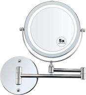 💡 alvorog led lighted wall mounted makeup mirror - 5x magnifying cosmetic mirror with 360° swivel, extendable two sided vanity mirror for bathroom - powered by 4 x aaa batteries (not included) logo
