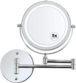 img 4 attached to 💡 Alvorog LED Lighted Wall Mounted Makeup Mirror - 5X Magnifying Cosmetic Mirror with 360° Swivel, Extendable Two Sided Vanity Mirror for Bathroom - Powered by 4 x AAA Batteries (Not Included)