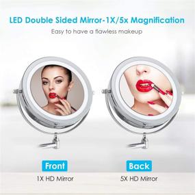 img 3 attached to 💡 Alvorog LED Lighted Wall Mounted Makeup Mirror - 5X Magnifying Cosmetic Mirror with 360° Swivel, Extendable Two Sided Vanity Mirror for Bathroom - Powered by 4 x AAA Batteries (Not Included)