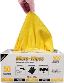 img 3 attached to 🧽 Eurow 200GSM Reusable Microfiber Cleaning and Drying Wipes - Pack of 50, 12x12 Inches with Dispenser Box