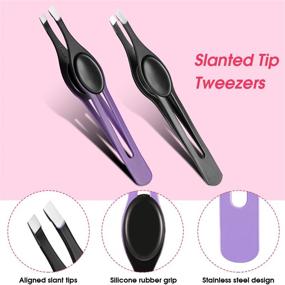 img 2 attached to Chumia Non-Slip Grip Tweezers Set - 5 Pieces | Slanted Tip Stainless Steel Tweezers with Wide Precision Clip | Ideal for Ingrown Hair, Eyebrow Shaping, Splinter & Blackhead Removal | Enhanced Black Rubber Grip