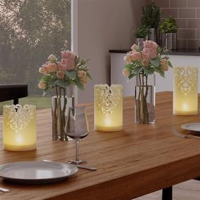 img 4 attached to 🕯️ Enhance Your Home Décor with Lavish Home LED Candles - Set of 3 Realistic Flameless Pillar Lights with Remote Control, Lace Detailing, and Vanilla Scented Wax - 3"x3"x6", White