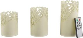 img 3 attached to 🕯️ Enhance Your Home Décor with Lavish Home LED Candles - Set of 3 Realistic Flameless Pillar Lights with Remote Control, Lace Detailing, and Vanilla Scented Wax - 3"x3"x6", White