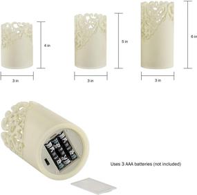 img 2 attached to 🕯️ Enhance Your Home Décor with Lavish Home LED Candles - Set of 3 Realistic Flameless Pillar Lights with Remote Control, Lace Detailing, and Vanilla Scented Wax - 3"x3"x6", White