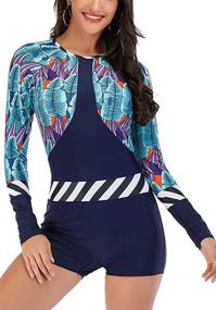 img 4 attached to LafyKoly Women's Long Sleeve Rash Guard Boyleg Athletic Swimwear Bathing Suit – One Piece Surfing Swimsuit