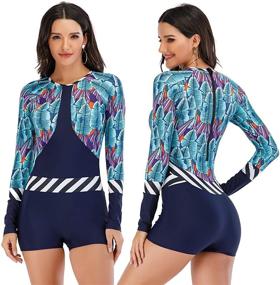 img 3 attached to LafyKoly Women's Long Sleeve Rash Guard Boyleg Athletic Swimwear Bathing Suit – One Piece Surfing Swimsuit