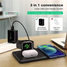 img 1 attached to 🔋 Wireless Charger Stand, 3 in 1 Fast Qi Wireless Charging Station for AirPods, iWatch 6/5/4/3/2, iPhone 12/11/11 Pro/SE/X/XS/XR/XS Max/8/8 Plus, Samsung - Wireless Charging Pad