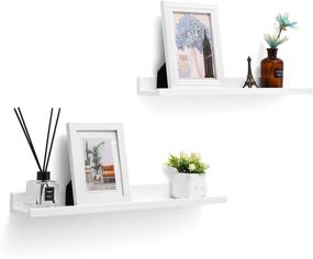 img 1 attached to 📸 SONGMICS Modern Floating Wall Shelves Set of 2 - 23-inch Long, Picture Ledge Shelving for Stylish Storage, Easy Assembly, White MDF - ULWS60WT