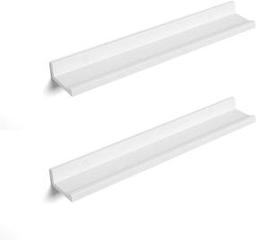 img 4 attached to 📸 SONGMICS Modern Floating Wall Shelves Set of 2 - 23-inch Long, Picture Ledge Shelving for Stylish Storage, Easy Assembly, White MDF - ULWS60WT