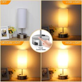 img 3 attached to 💡 Modern 3-Way Touch Control Table Lamp with 2 Fast Charging USB Ports, Power Outlet, Dimmable LED Bulb Included - Perfect for Bedroom, Living Room, Office Reading - Silver