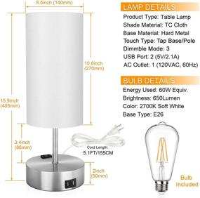 img 1 attached to 💡 Modern 3-Way Touch Control Table Lamp with 2 Fast Charging USB Ports, Power Outlet, Dimmable LED Bulb Included - Perfect for Bedroom, Living Room, Office Reading - Silver