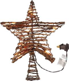 img 2 attached to 🌟 Rustic Rattan Christmas Star Tree Topper - 12" 3D Star with Built-in 10 Bulbs String Lights for Indoor Holiday Tree Decoration during Xmas, Christmas, New Year