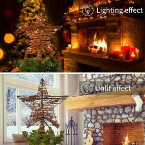 img 1 attached to 🌟 Rustic Rattan Christmas Star Tree Topper - 12" 3D Star with Built-in 10 Bulbs String Lights for Indoor Holiday Tree Decoration during Xmas, Christmas, New Year