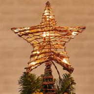 🌟 rustic rattan christmas star tree topper - 12" 3d star with built-in 10 bulbs string lights for indoor holiday tree decoration during xmas, christmas, new year logo