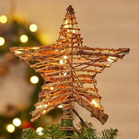 img 3 attached to 🌟 Rustic Rattan Christmas Star Tree Topper - 12" 3D Star with Built-in 10 Bulbs String Lights for Indoor Holiday Tree Decoration during Xmas, Christmas, New Year