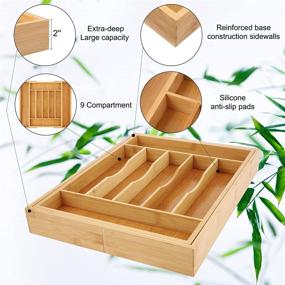 img 3 attached to 👍 Maximize Kitchen Drawer Space with Adjustable Bamboo Silverware Tray - Expandable and Large Utensil Organizer for Cutlery, Spoons, and Flatware - 9 Slots