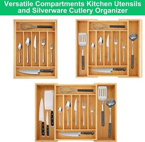 img 2 attached to 👍 Maximize Kitchen Drawer Space with Adjustable Bamboo Silverware Tray - Expandable and Large Utensil Organizer for Cutlery, Spoons, and Flatware - 9 Slots