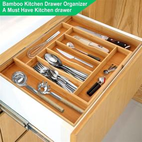 img 4 attached to 👍 Maximize Kitchen Drawer Space with Adjustable Bamboo Silverware Tray - Expandable and Large Utensil Organizer for Cutlery, Spoons, and Flatware - 9 Slots