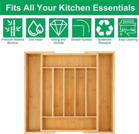 img 1 attached to 👍 Maximize Kitchen Drawer Space with Adjustable Bamboo Silverware Tray - Expandable and Large Utensil Organizer for Cutlery, Spoons, and Flatware - 9 Slots