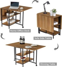 img 3 attached to 🍽️ Складной обеденный стол с полками для хранения и колесами - Натуральный стол от KOZYSPHERE для кухни, гостиной и домашнего офиса.