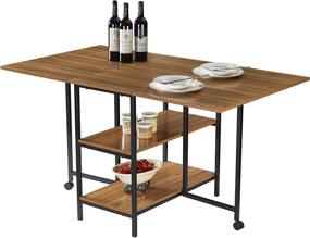 img 4 attached to 🍽️ Складной обеденный стол с полками для хранения и колесами - Натуральный стол от KOZYSPHERE для кухни, гостиной и домашнего офиса.