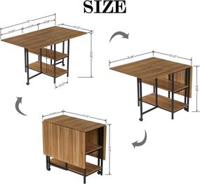 img 2 attached to 🍽️ Складной обеденный стол с полками для хранения и колесами - Натуральный стол от KOZYSPHERE для кухни, гостиной и домашнего офиса.