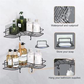 img 3 attached to ASHINER Corner Shower Caddy, Bathroom Organizer Shelf with Soap Holder Rack and Adhesive Hooks - Pack of 2, Black