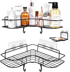 img 4 attached to ASHINER Corner Shower Caddy, Bathroom Organizer Shelf with Soap Holder Rack and Adhesive Hooks - Pack of 2, Black