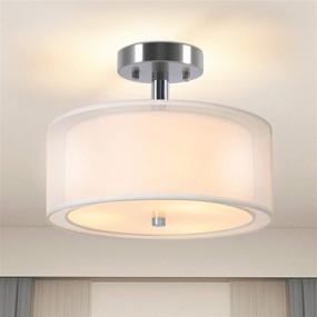 img 4 attached to 💡 Ganiude Modern Semi Flush Mount Light Fixture, 12" Industrial Double Fabric Drum Shade, Pendant Kitchen Light for Bedroom, Living Room, Dining Room, Hallway, Entry, Foyer