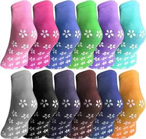 img 4 attached to 🧦 12 Pairs Non-Slip Slipper Socks for Women with Skid Grippers - Ideal Trampoline, Hospital, and Yoga Socks (Sakura Multicolor - Pack of 12)