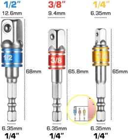 img 2 attached to 🔧 Transform Your Power Drill into a High-Speed Nut Driver with Impact Grade Socket Adapter/Extension Set - 1/4-Inch Hex Shank for Adapters, Sizes 1/4", 3/8", 1/2" - Cr-V, 3-Piece Set