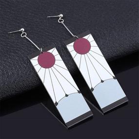 img 1 attached to ✨ Winssigma Demon Slayer Tanjiro Earrings Set - Kimetsu No Yaiba Acrylic Hanafuda Cosplay Jewelry (3 Pairs)