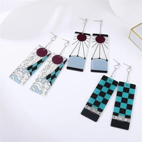 img 3 attached to ✨ Winssigma Demon Slayer Tanjiro Earrings Set - Kimetsu No Yaiba Acrylic Hanafuda Cosplay Jewelry (3 Pairs)