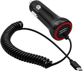img 4 attached to 🚗 Ultra-Fast Micro USB Car Charger with Coiled Cable, Fuse & Smart Technology - 24W/4.8A Dual Car Charger (Black)