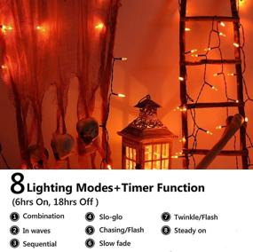 img 3 attached to 🎃 Illuminating Halloween Decor: Orange 100 LED Battery Operated String Lights - Waterproof, 8 Modes, Auto Timer - Perfect for Party, Outdoor & Indoor Decorations