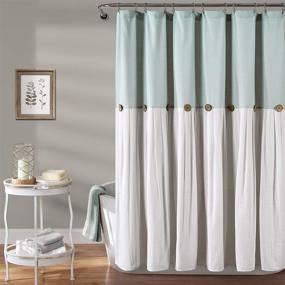 img 4 attached to 🚿 Lush Decor Linen Button Shower Curtain in Blue and Off-White, 72x72 inches