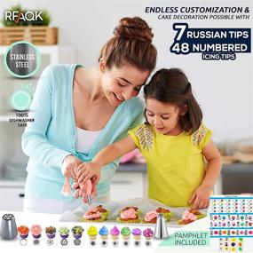 img 1 attached to 🎂 RFAQK 203 PCs Cake Decorating Supplies Kit for Beginners - Turntable Stand, 48 Numbered Icing Tips with Pattern Chart and E.Book, 7 Russian Piping Nozzles, and 2 Baking Spatulas