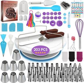 img 4 attached to 🎂 RFAQK 203 PCs Cake Decorating Supplies Kit for Beginners - Turntable Stand, 48 Numbered Icing Tips with Pattern Chart and E.Book, 7 Russian Piping Nozzles, and 2 Baking Spatulas