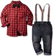 nwada little boys christmas dress clothes - kids outfits with long sleeve bow ties shirts + suspenders denim pants sets for 2-6 years logo