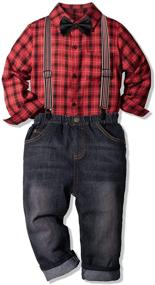 img 3 attached to Nwada Little Boys Christmas Dress Clothes - Kids Outfits with Long Sleeve Bow Ties Shirts + Suspenders Denim Pants Sets for 2-6 Years