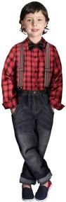 img 2 attached to Nwada Little Boys Christmas Dress Clothes - Kids Outfits with Long Sleeve Bow Ties Shirts + Suspenders Denim Pants Sets for 2-6 Years