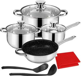 img 4 attached to 🍳 Набор посуды LeFroom Kitchen Stainless из 11 предметов: кастрюли и сковороды с антипригарным покрытием, плотная и прочная, пятислойная структура.