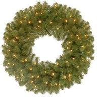 🎄 pre-lit artificial christmas wreath, green - national tree company north valley spruce, 24 inches, white lights - christmas collection logo